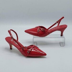 Patent Pointed-Toe Slingback Heels with Double Strap Detail