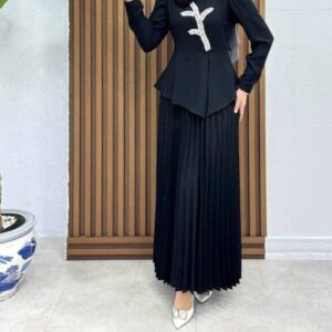 Zarina Pearl Pleated Peplum Dress